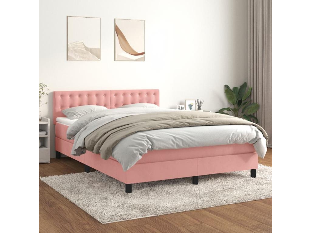 Lit à sommier tapissier avec matelas Rose 140x190 cm Velours NXTJ80793