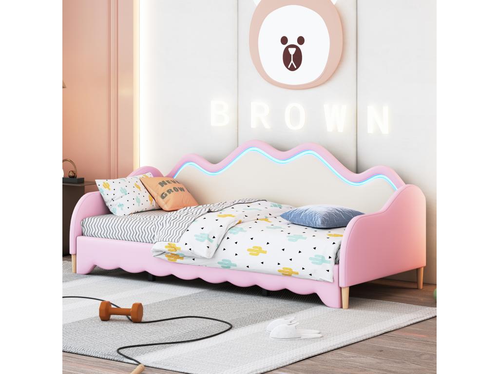 Lit rembourré Rose 90 180 x 190 cm 2 en 1 canapé - lit multifonction avec éclairage LED et sommier à Boislis GPWE49957