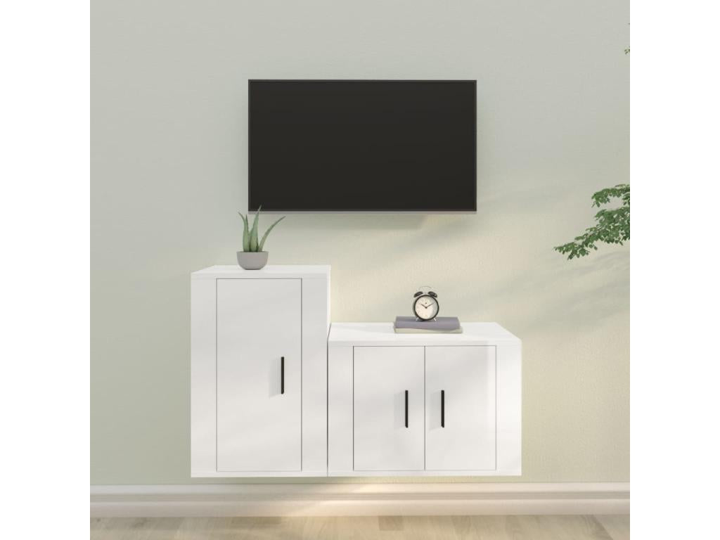 Ensemble de meubles TV 2 pièces blanc brillant bois d'ingénierie MZSP53265