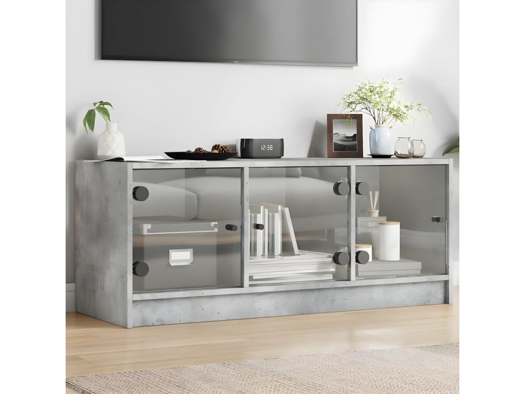 Meuble TV avec portes en verre gris béton 102x37x42 cm UCTR09504