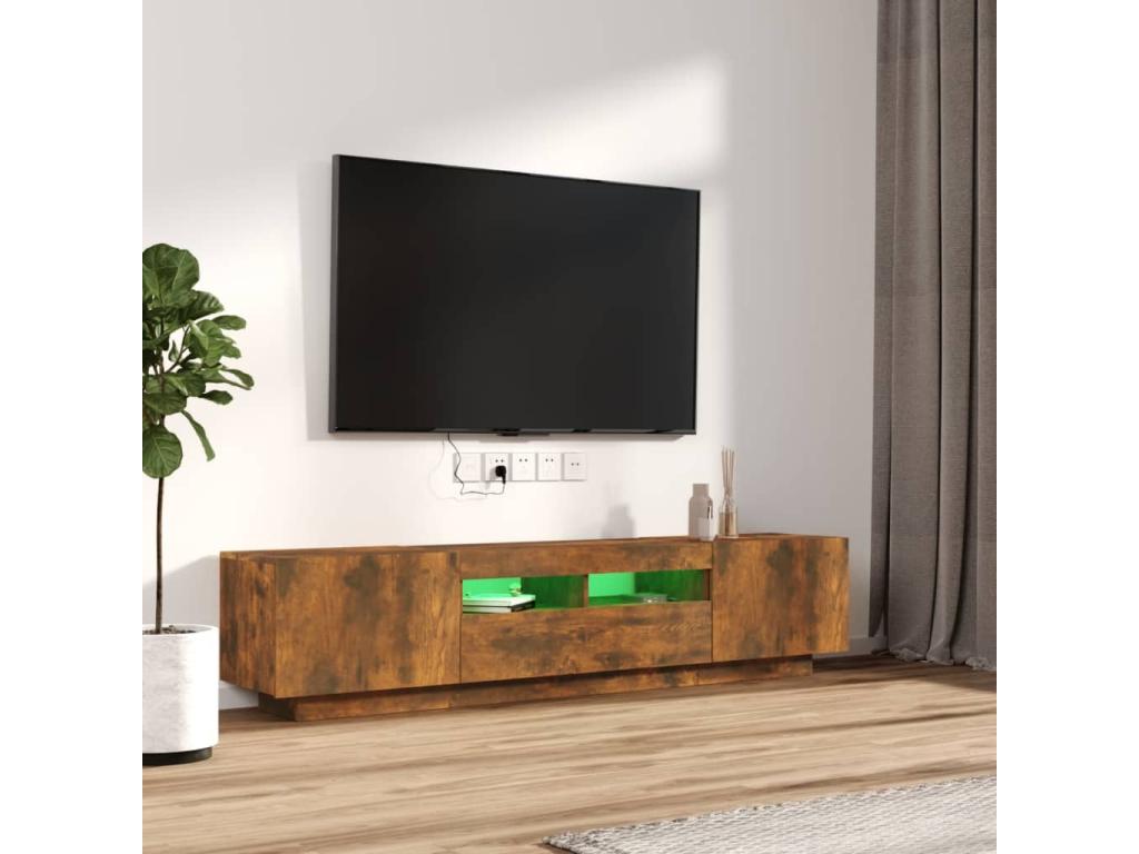 Ensemble de meubles TV avec Boislisères LED 2 pièces Chêne fumé WHAQ59784