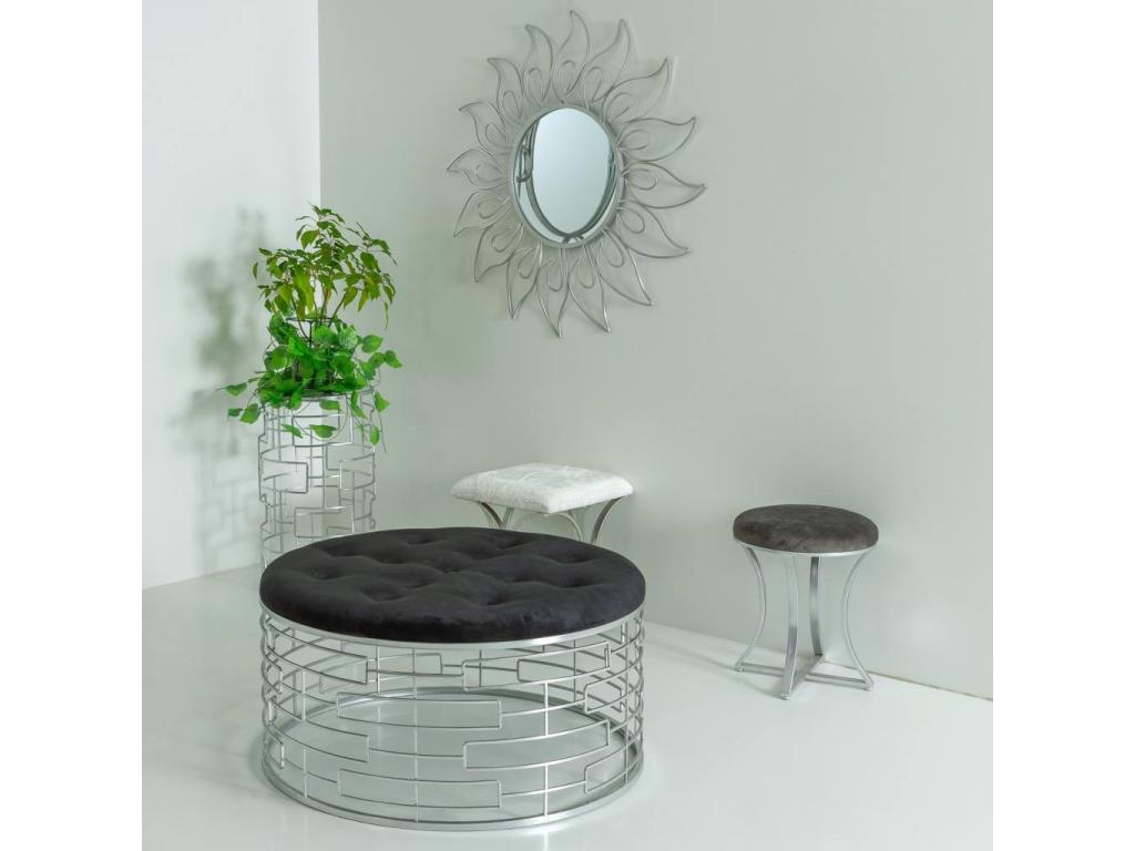 Banc rond en velours noir et métal argenté d91,5x47 WVKJ97815