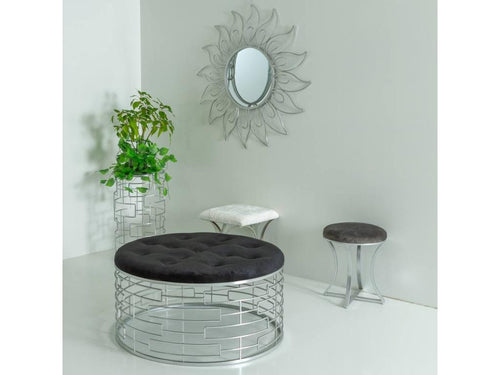 Banc rond en velours noir et métal argenté d91,5x47 WVKJ97815