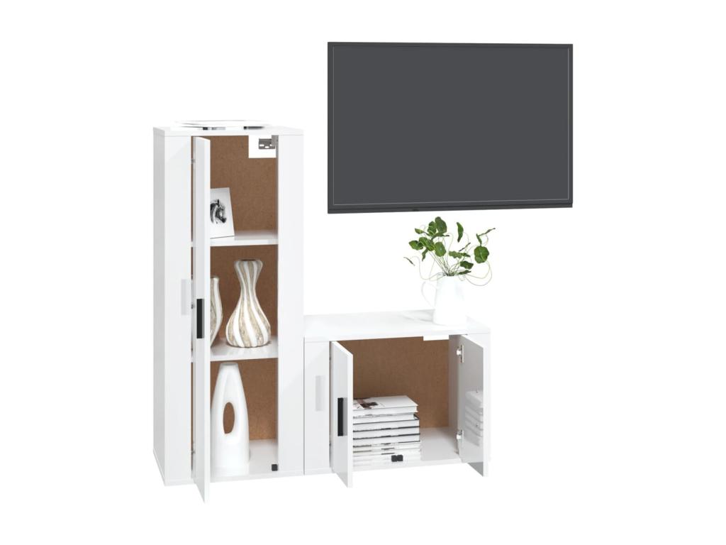 Ensemble de meubles TV 2 pièces blanc brillant bois d'ingénierie PWNO73812