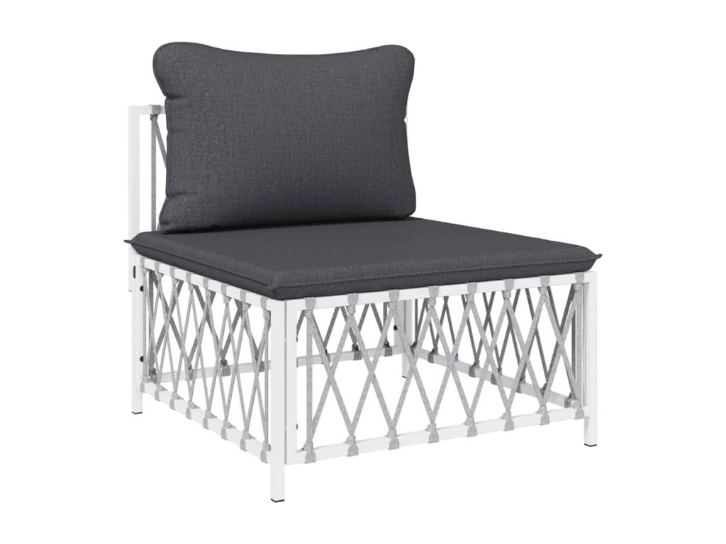 Salon de jardin avec coussins 3 pcs blanc acier SSTS74224