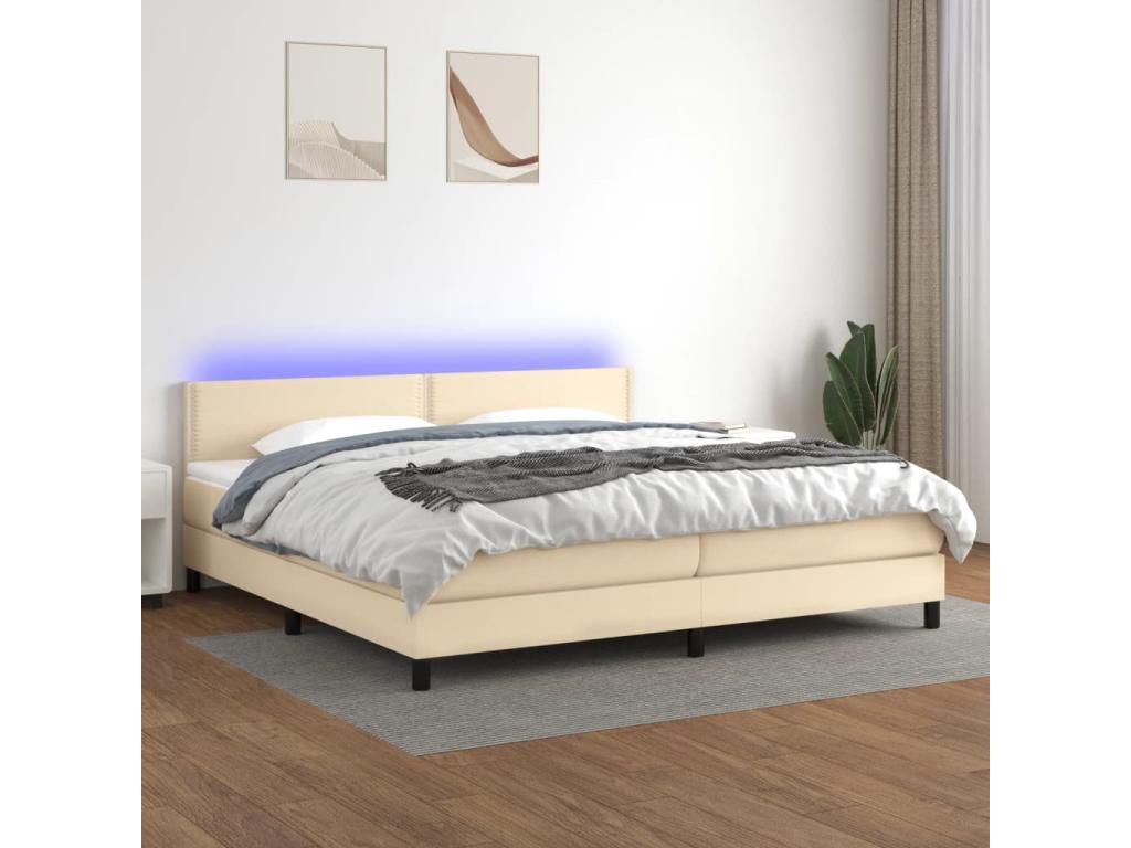 Sommier tapissier et matelas et LED Crème 200x200 cm Tissu VENM20158
