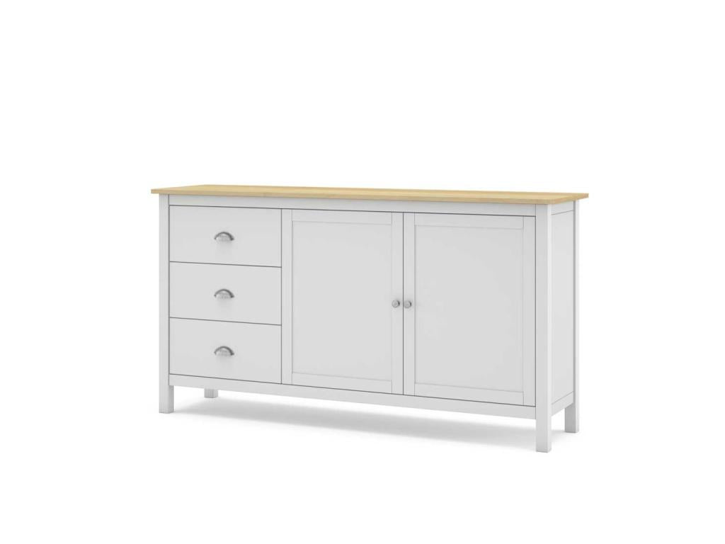 Buffet 2 portes 3 tiroirs Blanc/Bois - VOLCAN EZQN08239