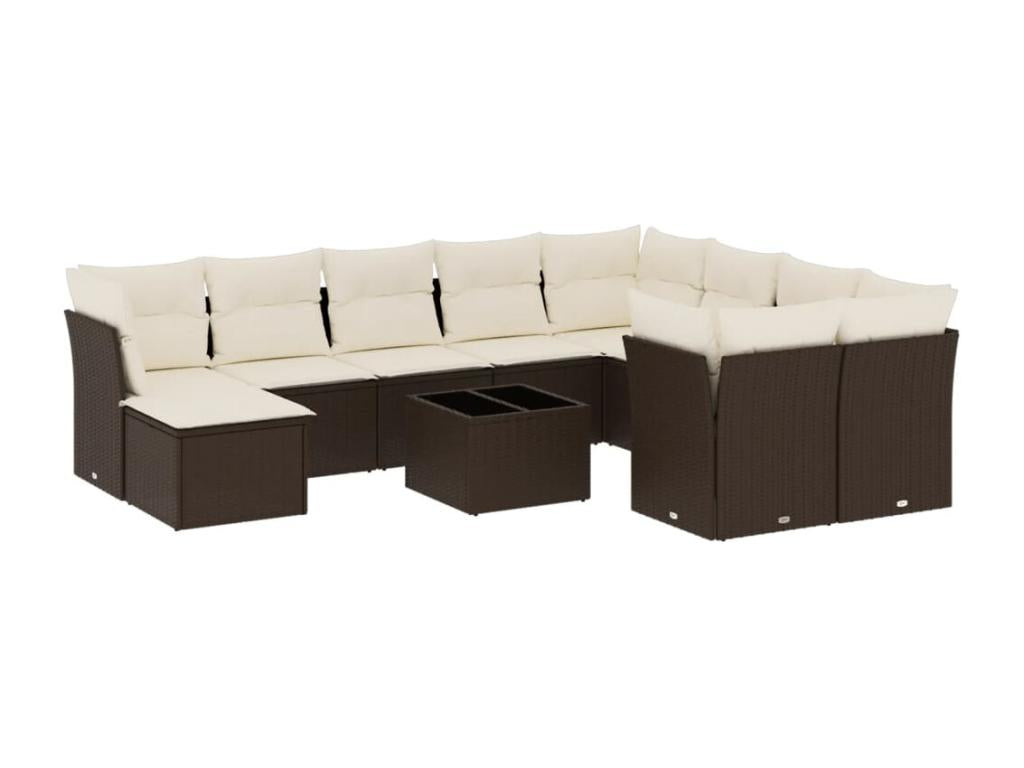 Salon de jardin et coussins 11 pcs marron résine tressée VSAB47578