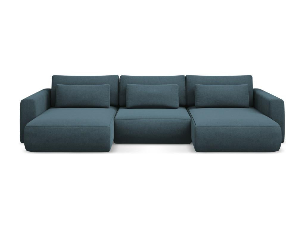 Canapé d'angle panoramique convertible en tissu texturé - jeans bleu - Boislis NYZX36944