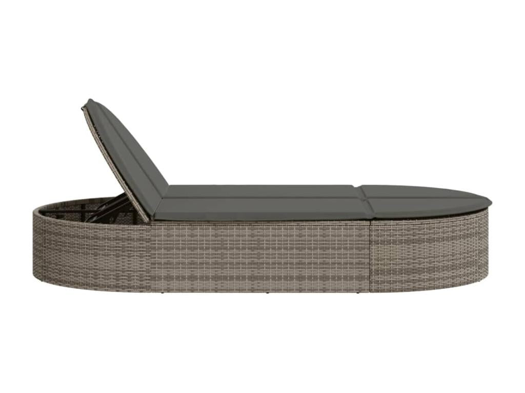 Chaise longue double avec coussins gris résine tressée QRWL36874