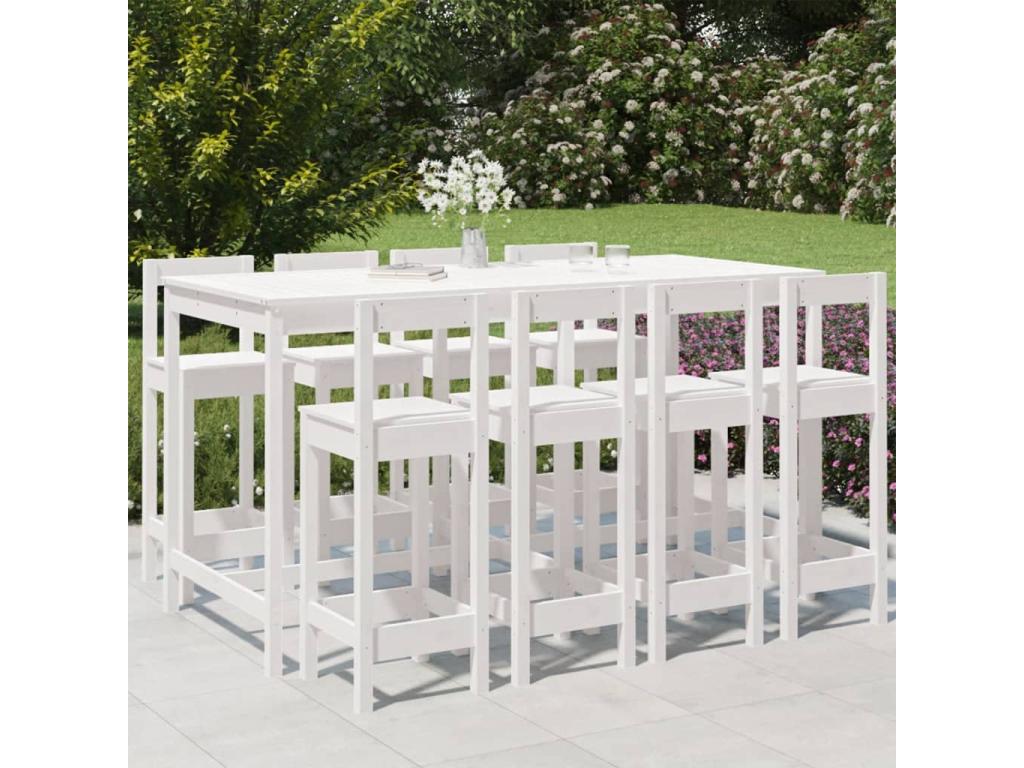 Ensemble de bar de jardin 9 pcs blanc bois de pin massif VJGK29866