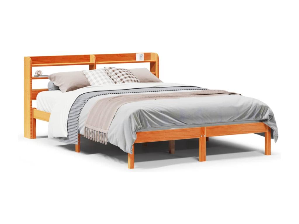 Cadre de lit et tête de lit sans matelas cire marron 150x200 cm APFV96020