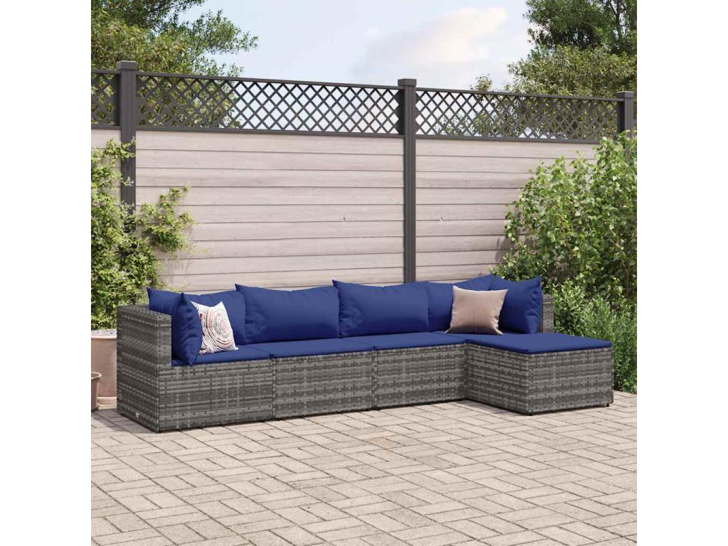 Salon de jardin 5 pièces avec coussins Gris Résine tressée VKYQ48658