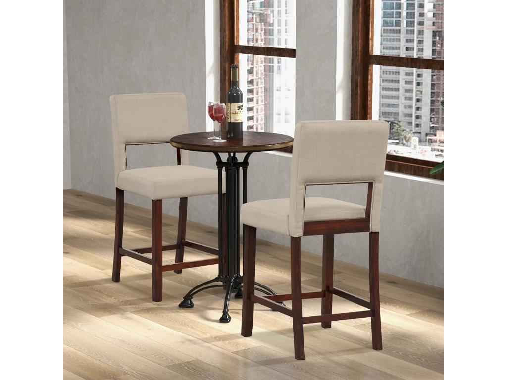 Chaise de Bar Lot de 2 Chaise Haute de Bar avec Dossier et Repose-Pieds Surface en Lin Tabouret de Bar Rembourré Hauteur d'Assise 62 cm Beige RPDE78971