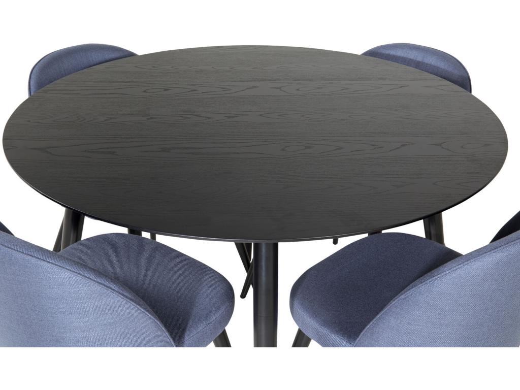 Ensemble table Boislis 115BLBL noir et 4 chaises Velvet bleu. NDTC29313