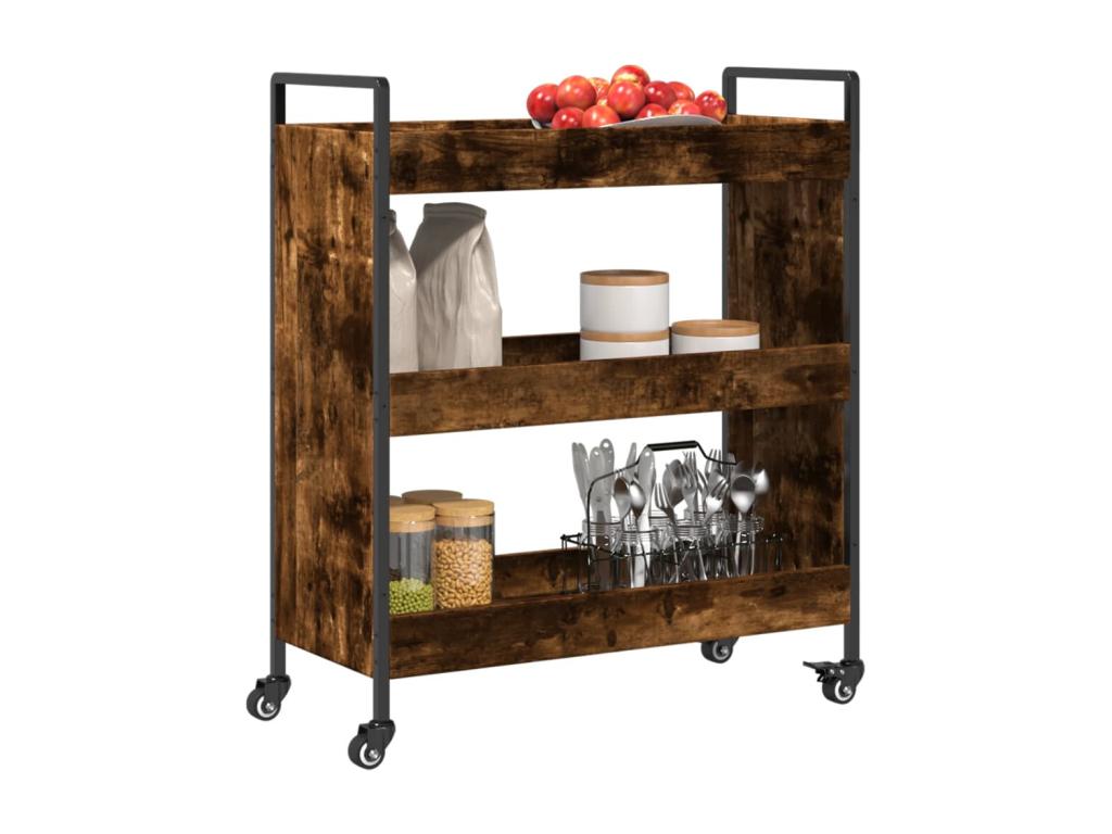 Chariot de cuisine chêne fumé 70x30x82 bois d'ingénierie HVOP12795