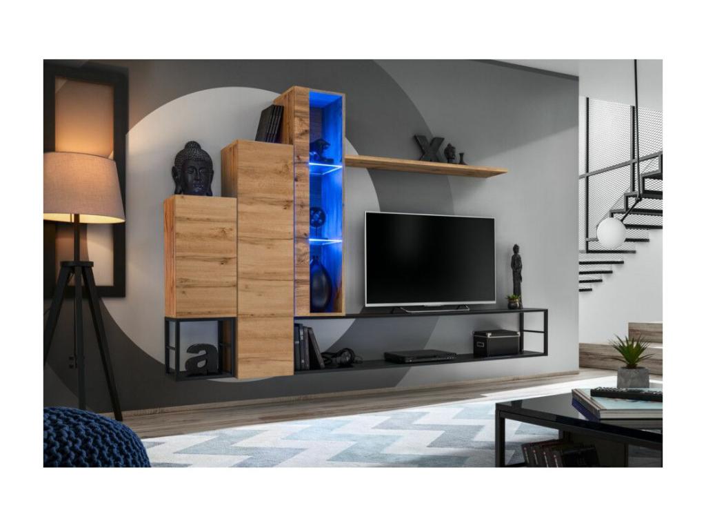 Ensemble Meuble TV Design Mobenze 240cm Naturel / Noir MHOS56139