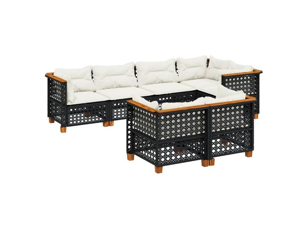 Salon de jardin 7 pcs avec coussins noir résine tressée PEZX46295