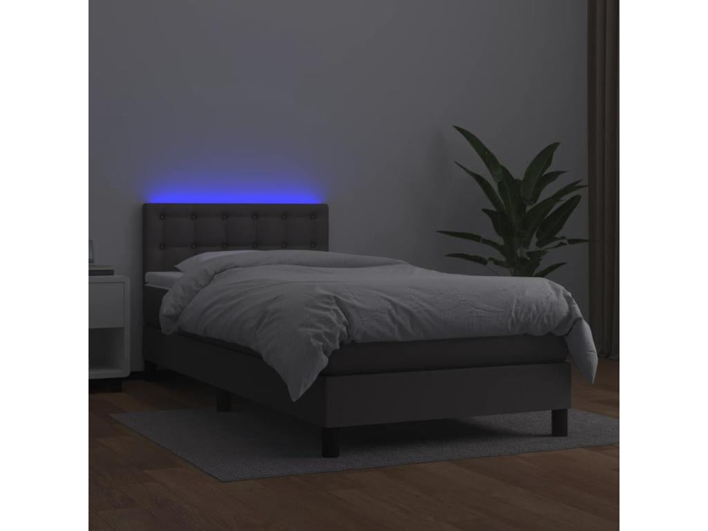 Sommier tapissier avec matelas et LED Gris 90x200 cm Similicuir ESKD33444