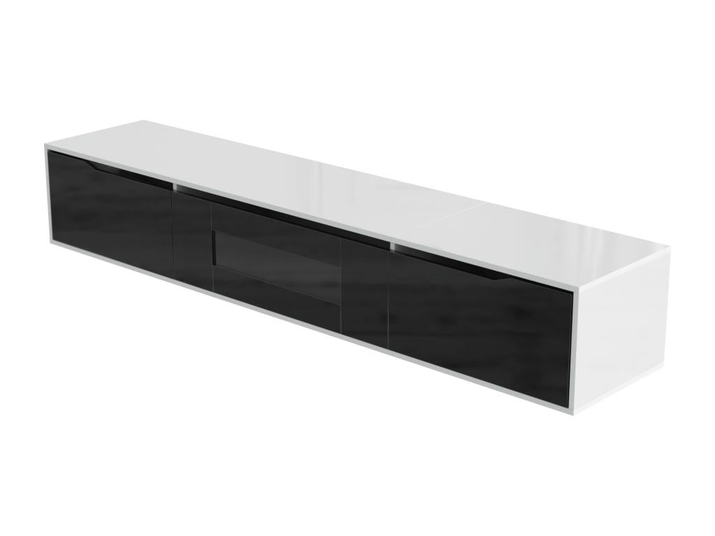 Meuble TV haute brillance noir et blanc avec éclairage LED à couleur changeante portes Boislis-à-Ouvrir 180x30 GOKAINS HAJZ86189
