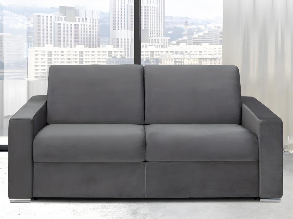 Canapé 2 places convertible express en velours anthracite - Couchage Boislis larges 120 cm - Matelas 14 cm avec mémoire de forme Boislis AJQZ60947