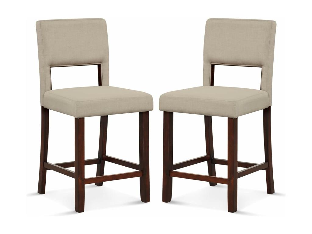 Chaise de Bar Lot de 2 Chaise Haute de Bar avec Dossier et Repose-Pieds Surface en Lin Tabouret de Bar Rembourré Hauteur d'Assise 62 cm Beige RPDE78971