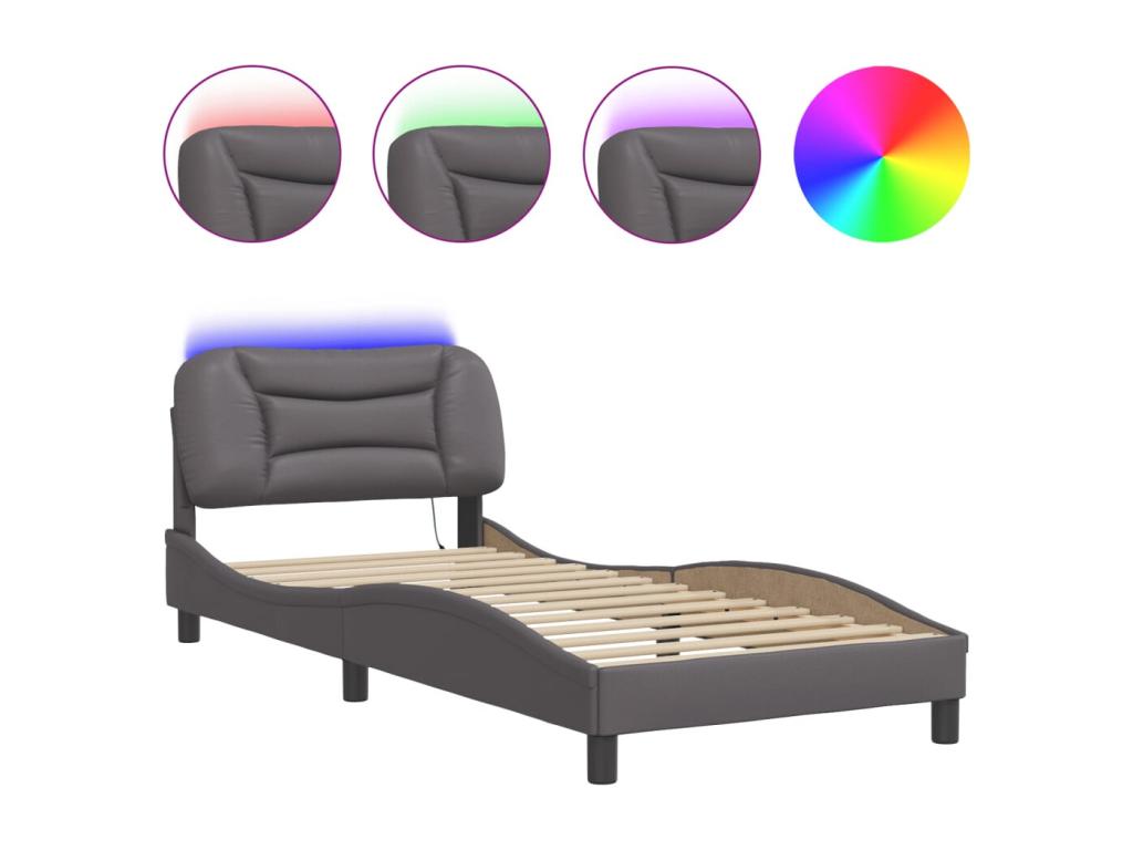 Cadre de lit avec LED sans matelas gris 90x200 cm KGUU53721