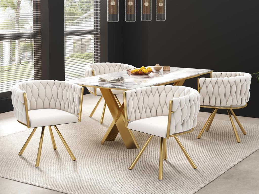 Lot de 4 chaises pivotantes en Mobenze avec accoudoirs - pieds en métal doré - Beige UMCN80361