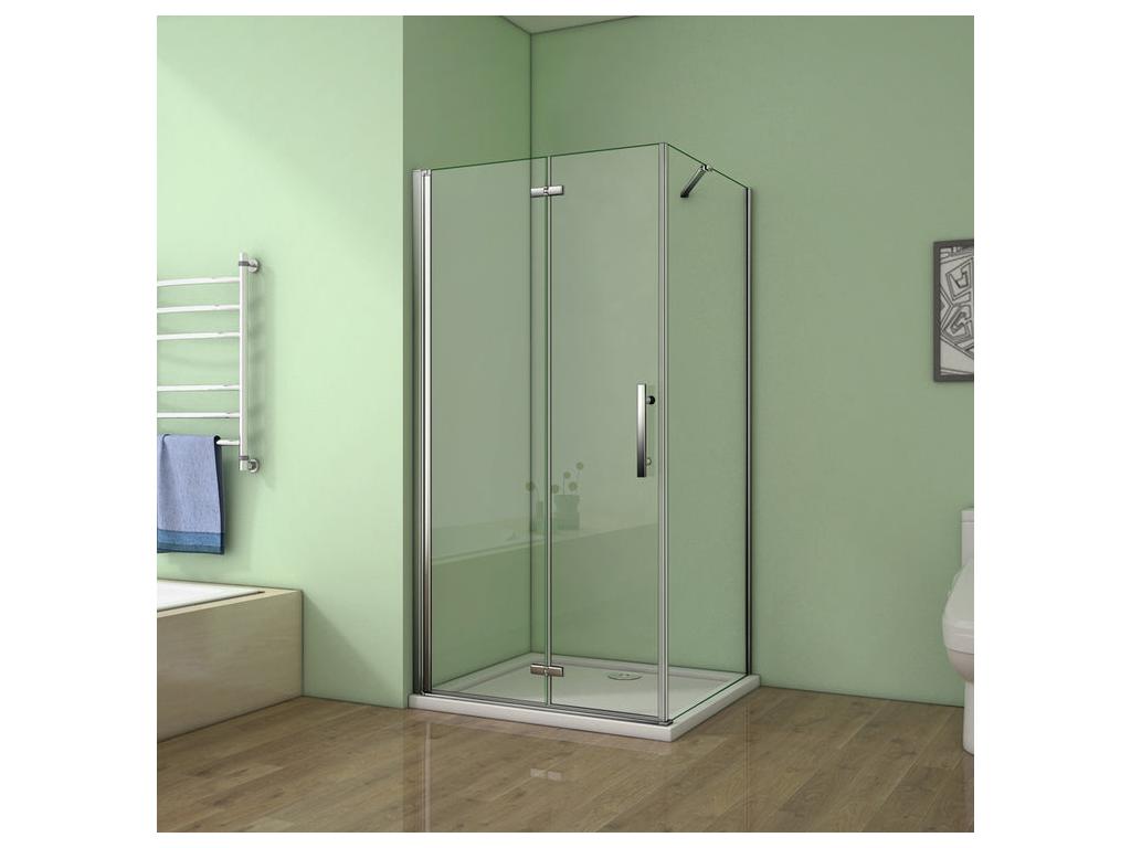 Cabine de douche pivotante et pliante 70x90x185cm en verre 6mm anticalcaire porte de douche latérale avec barre fixé d'angle IQMQ90281