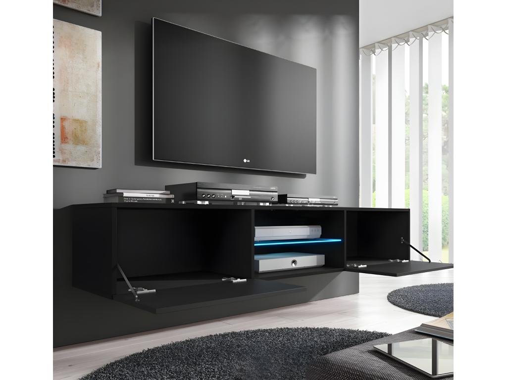 Meuble TV pour Salon Salle à manger en Noir avec LED 160x38.5x30cm Tibi MBEW66870