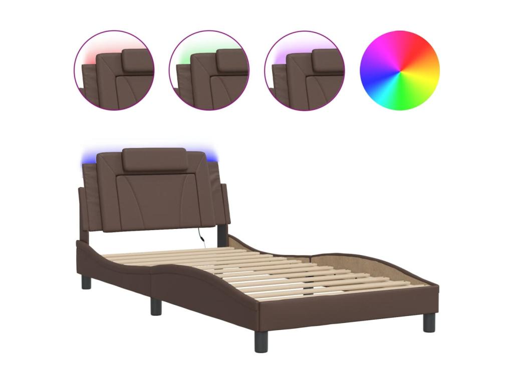 Cadre de lit avec Boislisères LED marron 100x200 cm similicuir RMTR07521