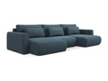 Canapé d'angle panoramique convertible en tissu texturé - jeans bleu - Boislis NYZX36944