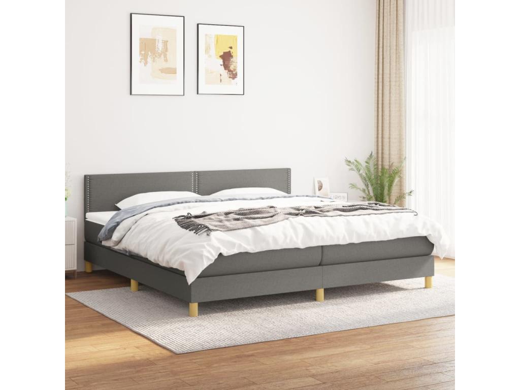 Lit à sommier tapissier avec matelas Gris foncé 200x200cm Tissu JVKY14846