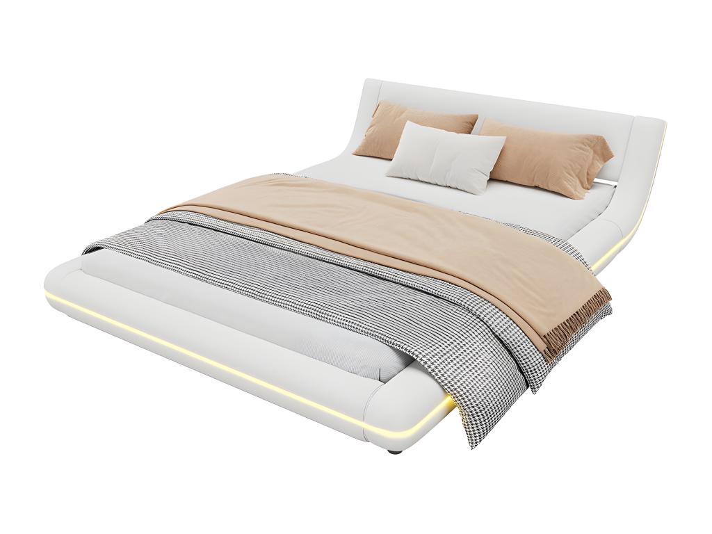Lit plat 140x200cm lit de sol PU Boislisère d'Boislis LED télécommande 24 touches blanc QQKW84641