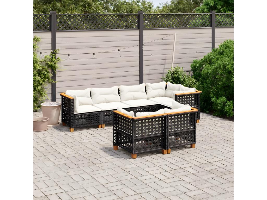 Salon de jardin 7 pièces avec coussins noir résine tressée JNJL12670
