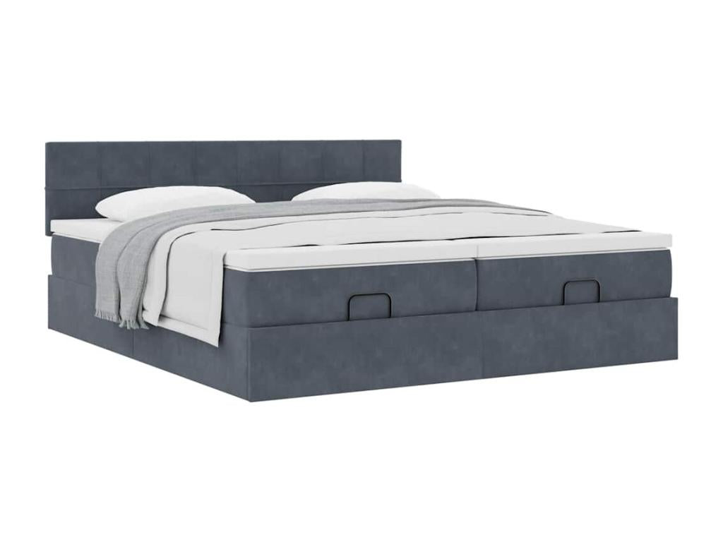 Cadre de lit ottoman avec matelas gris foncé 180x200cm velours URGV67665