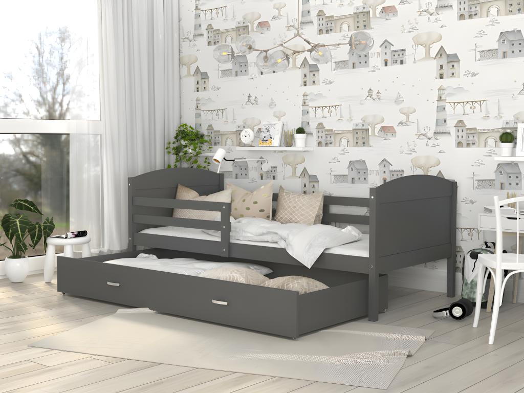 Lit Enfant Boislis 90x190 Sans Matelas Gris - gris Livré avec le sommiers et tiroir. ARXN67603