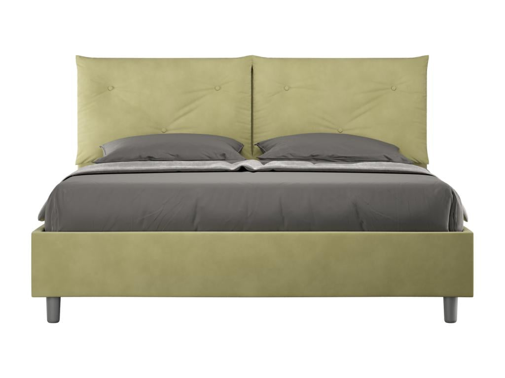 Lit double coffre surélevé Boislis thé vert microfibre capitonné 160x210 RYRE32628