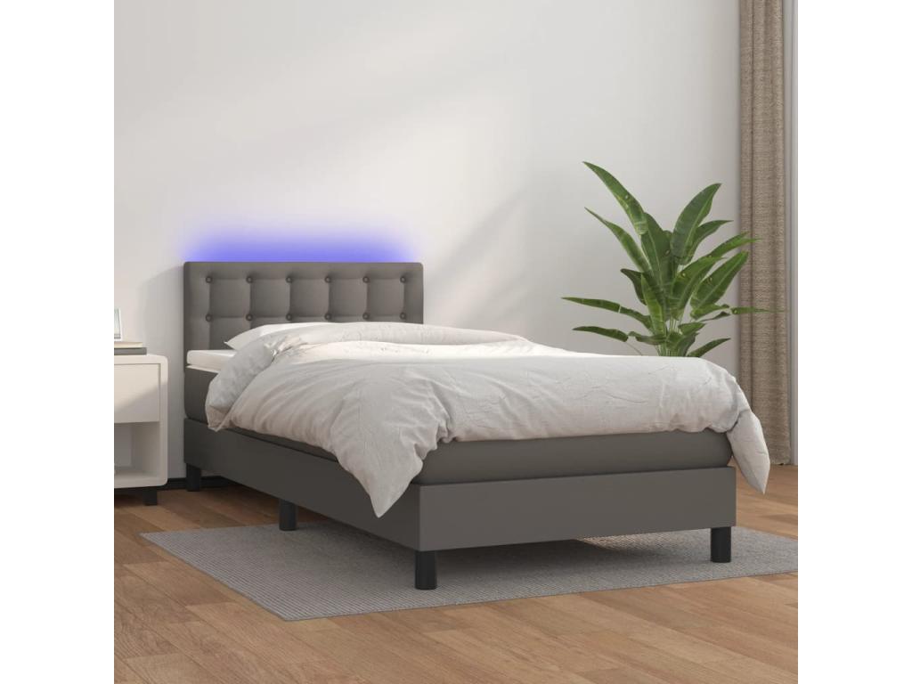 Sommier tapissier avec matelas et LED Gris 90x200 cm Similicuir ESKD33444
