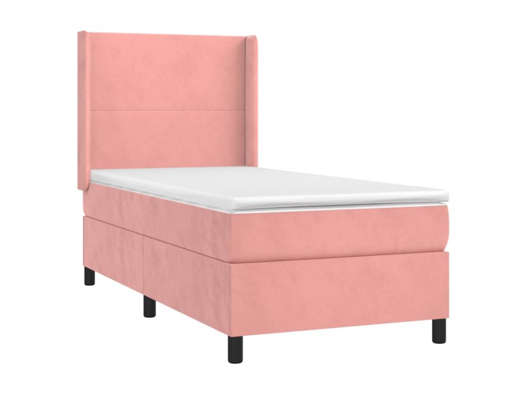 Lit à sommier tapissier avec matelas Rose 100x200 cm Velours BPVN10566