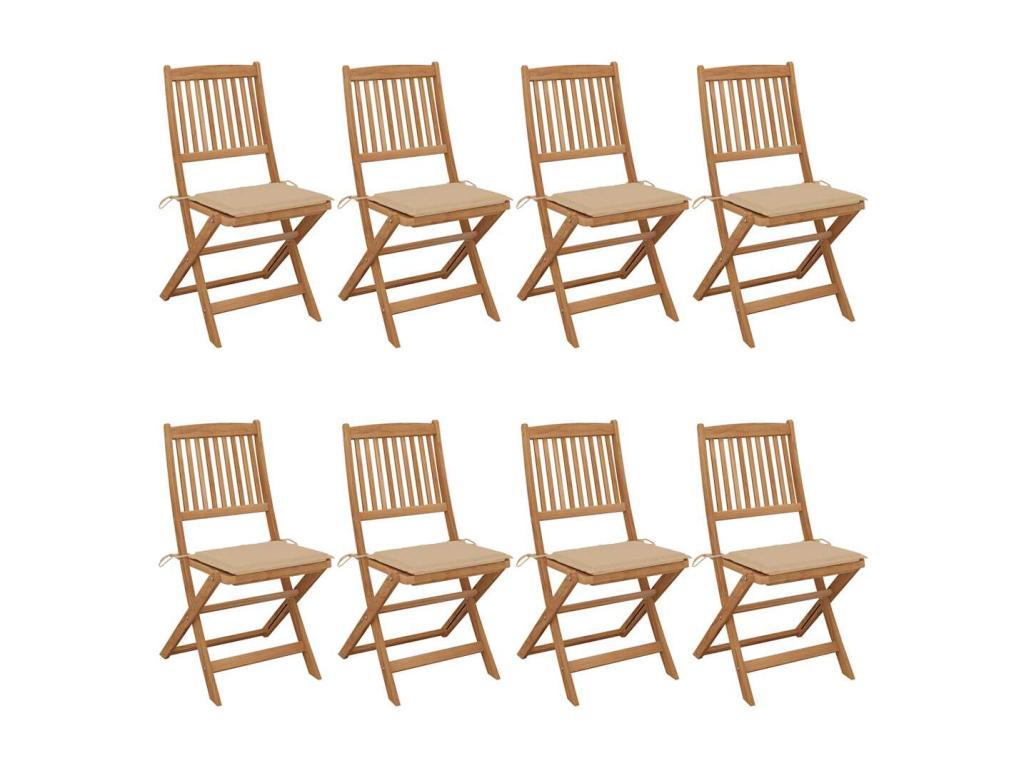 Chaises pliables de jardin lot de 8 avec coussins Bois d'Boislis FSZP41443