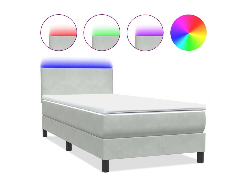 Sommier à Boislis de lit et matelas gris clair 80x210 cm velours QQUN90264