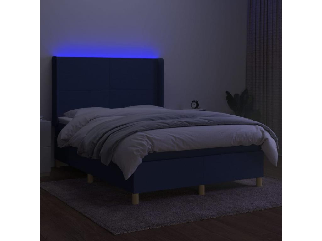 Sommier tapissier avec matelas et LED Bleu 140x200 cm Tissu TDVB00225