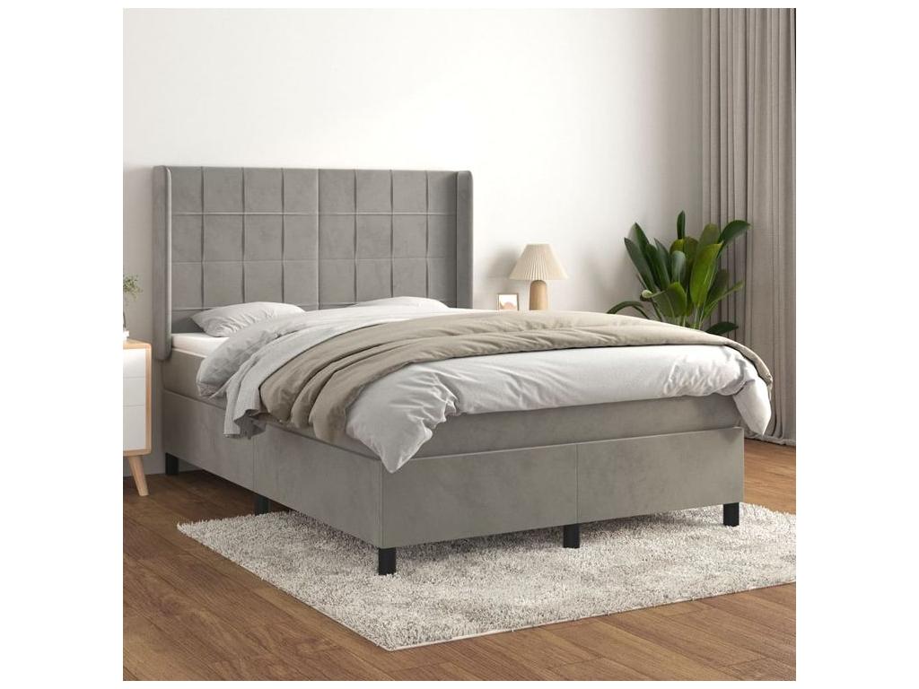 Sommier à Boislis de lit et matelas Gris clair 140x190 Velours WOWR06709
