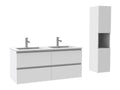 Ensemble Salle De Bain 120cm Blanc meuble avec colonne vasque céramique blanche 3 Éléments HTJM62461