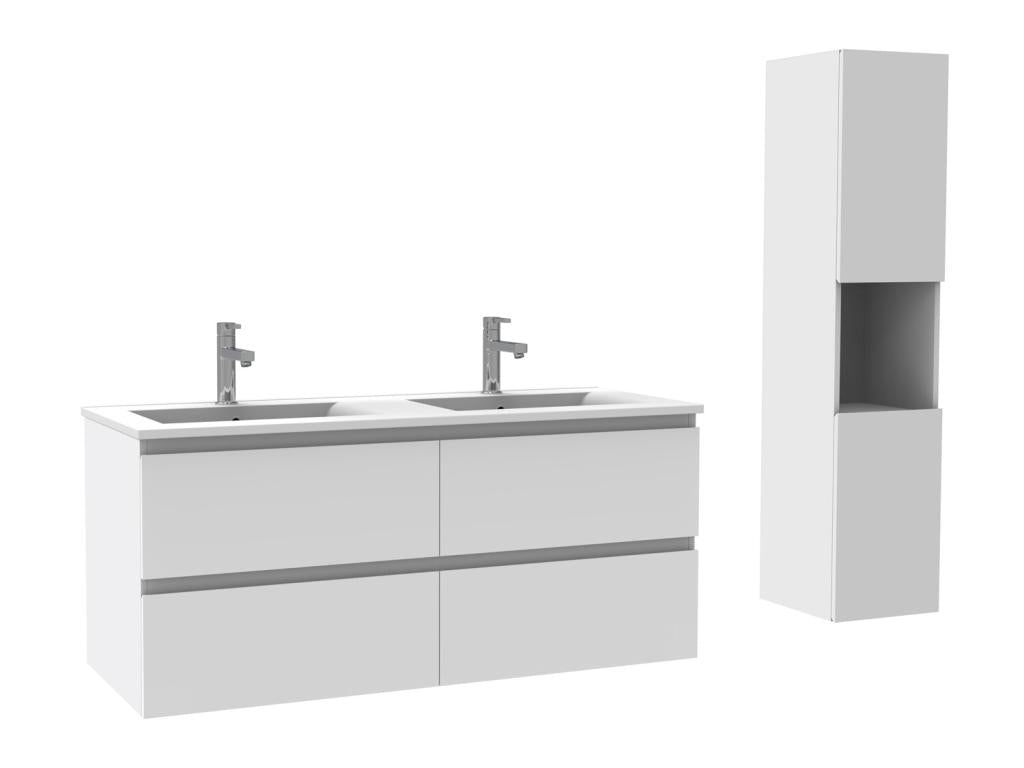 Ensemble Salle De Bain 120cm Blanc meuble avec colonne vasque céramique blanche 3 Éléments HTJM62461