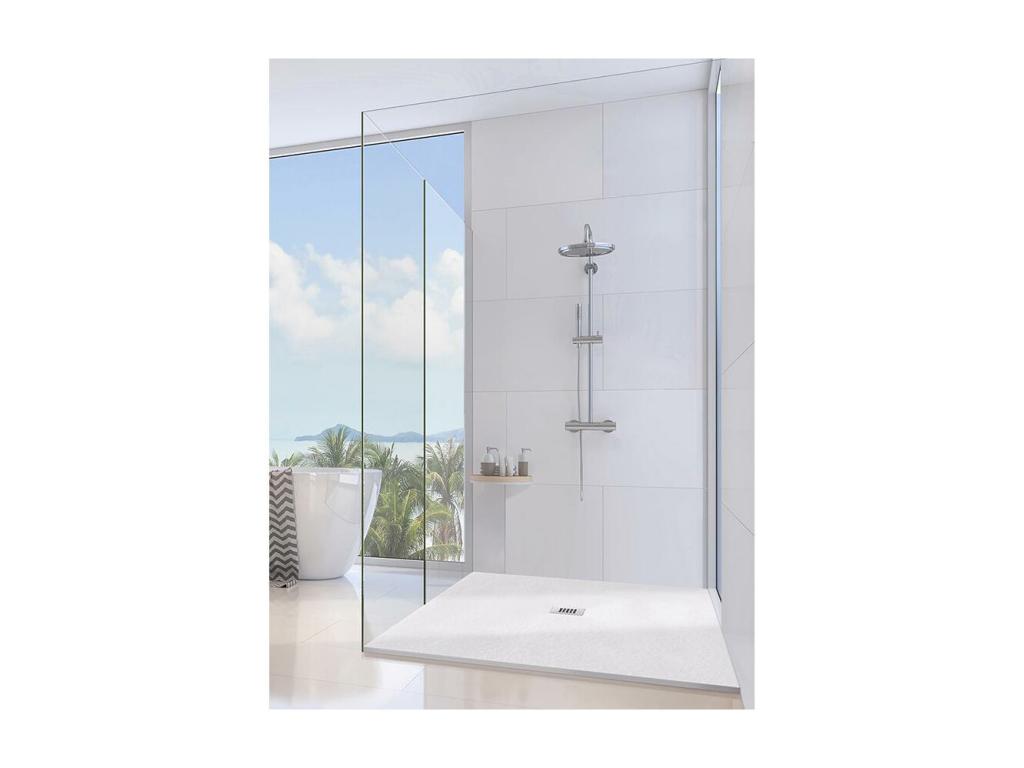 Receveur de Douche 70x75 cm Boislis Slim Blanc en Résine Synthétique et Poudre de Marbre Avec Drain Gratuit EUMK76631
