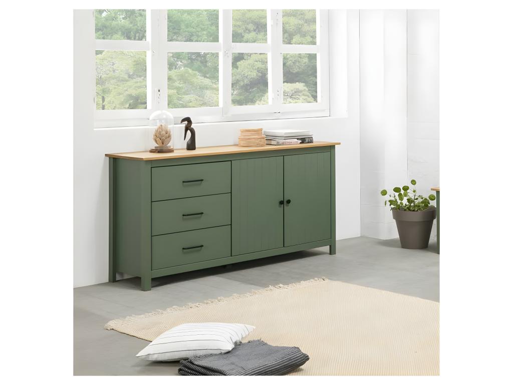 Buffet 2 portes 3 tiroirs Bois/Vert - Boislis WYOS13852
