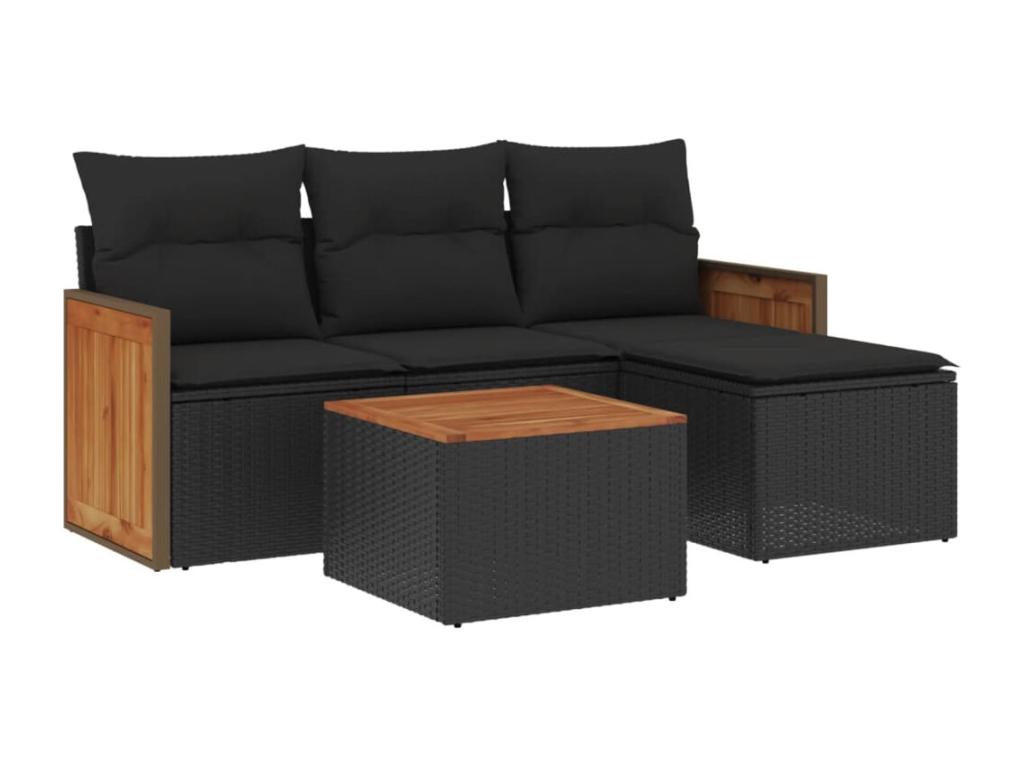 Salon de jardin 5 pièces avec coussins noir résine tressée YJWD57796