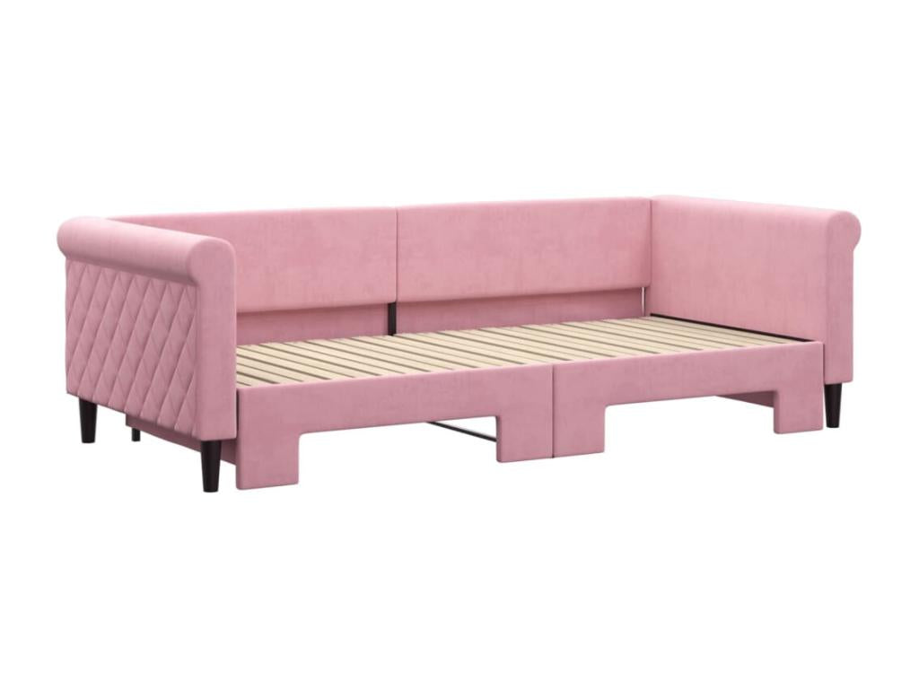 Lit de jour avec lit gigogne rose 90x200 cm velours NABM54586